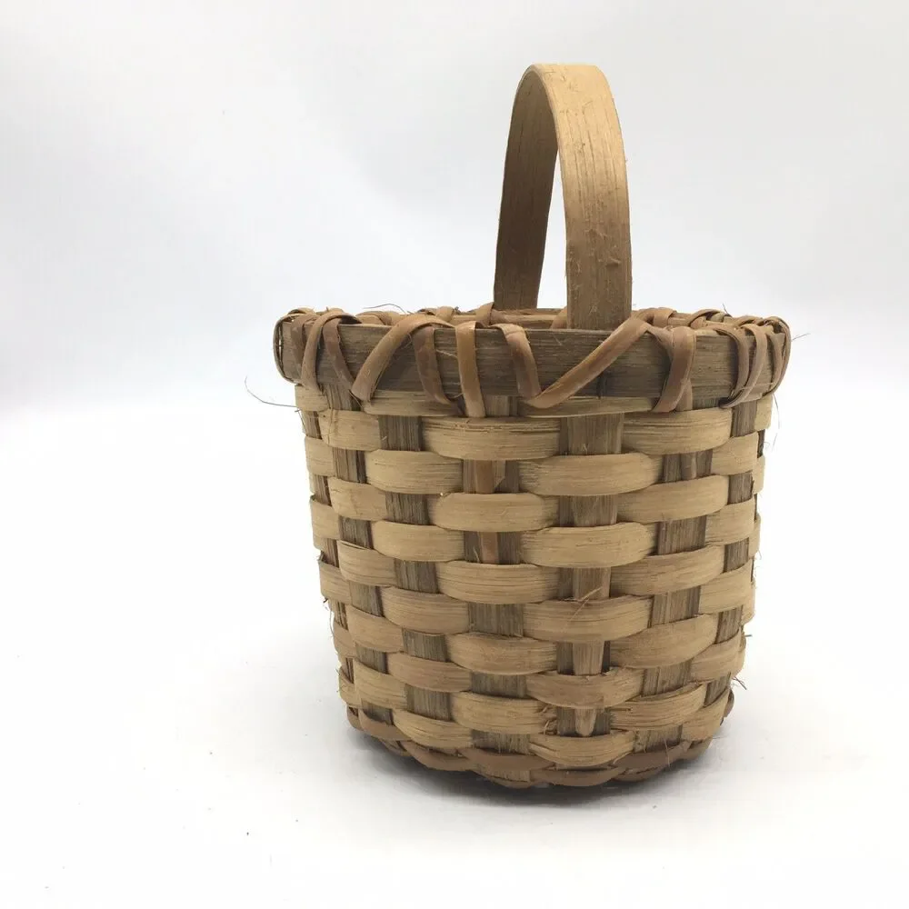 Vintage Primitive Split Oak Hand Woven Gathering Basket Cottage Core Farmhouse